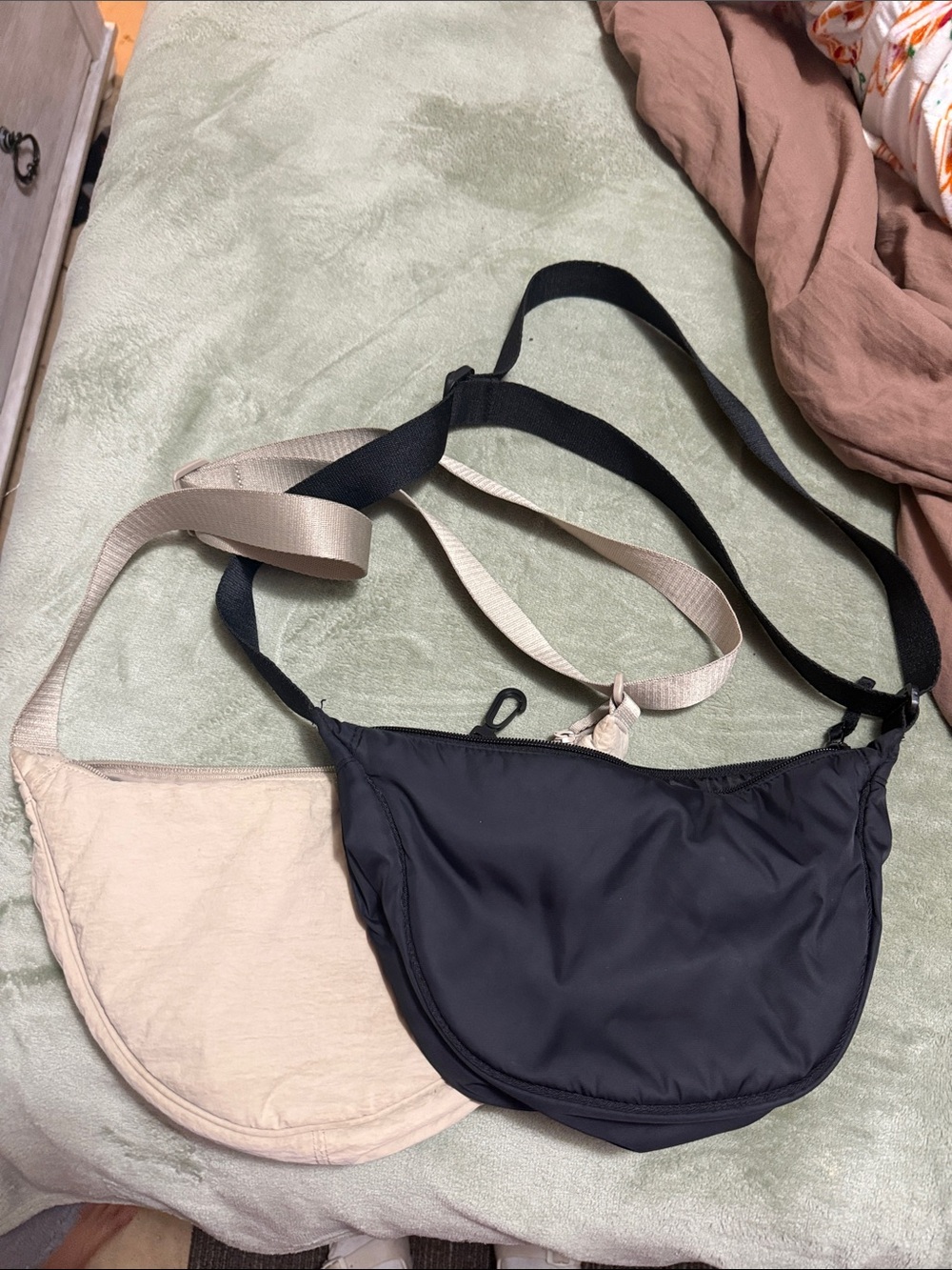 Versatile Black and Beige Crossbody Bag Duo
